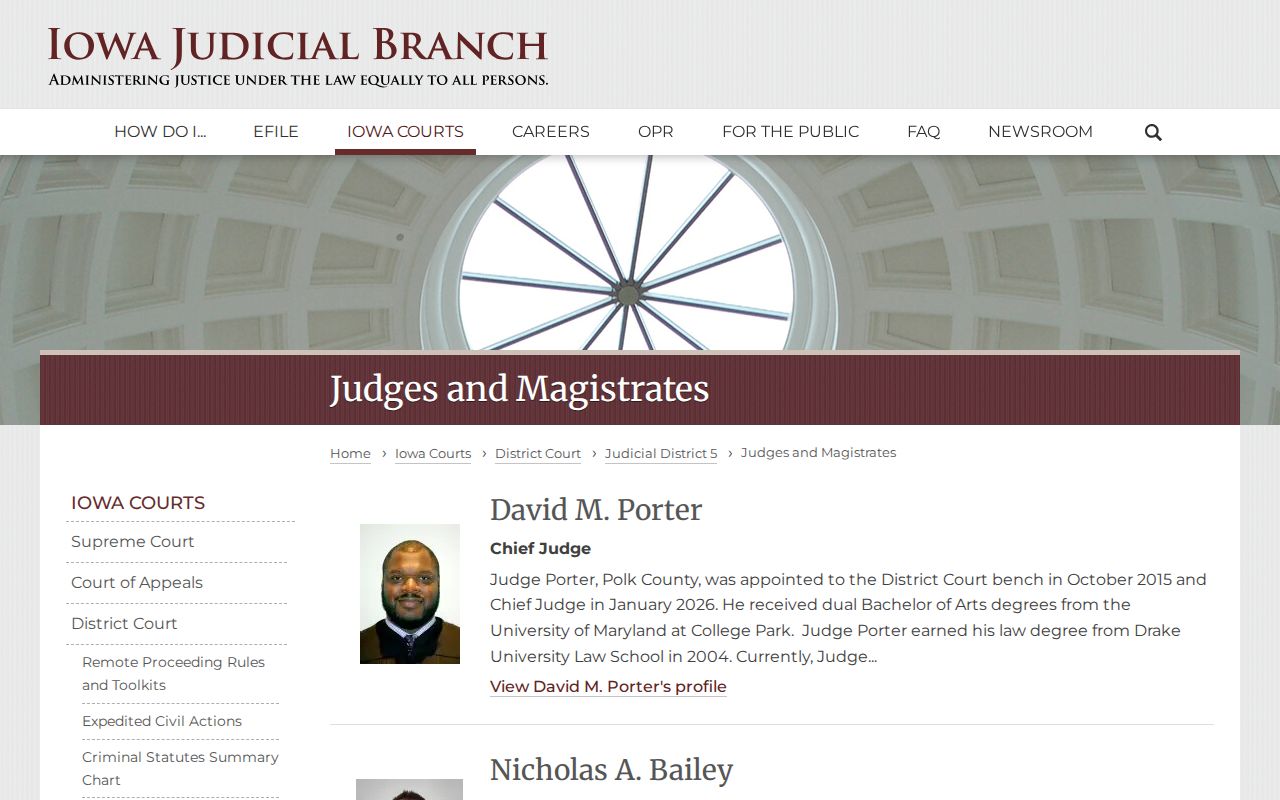 Iowa Judicial District 5 judges and magistrates directory