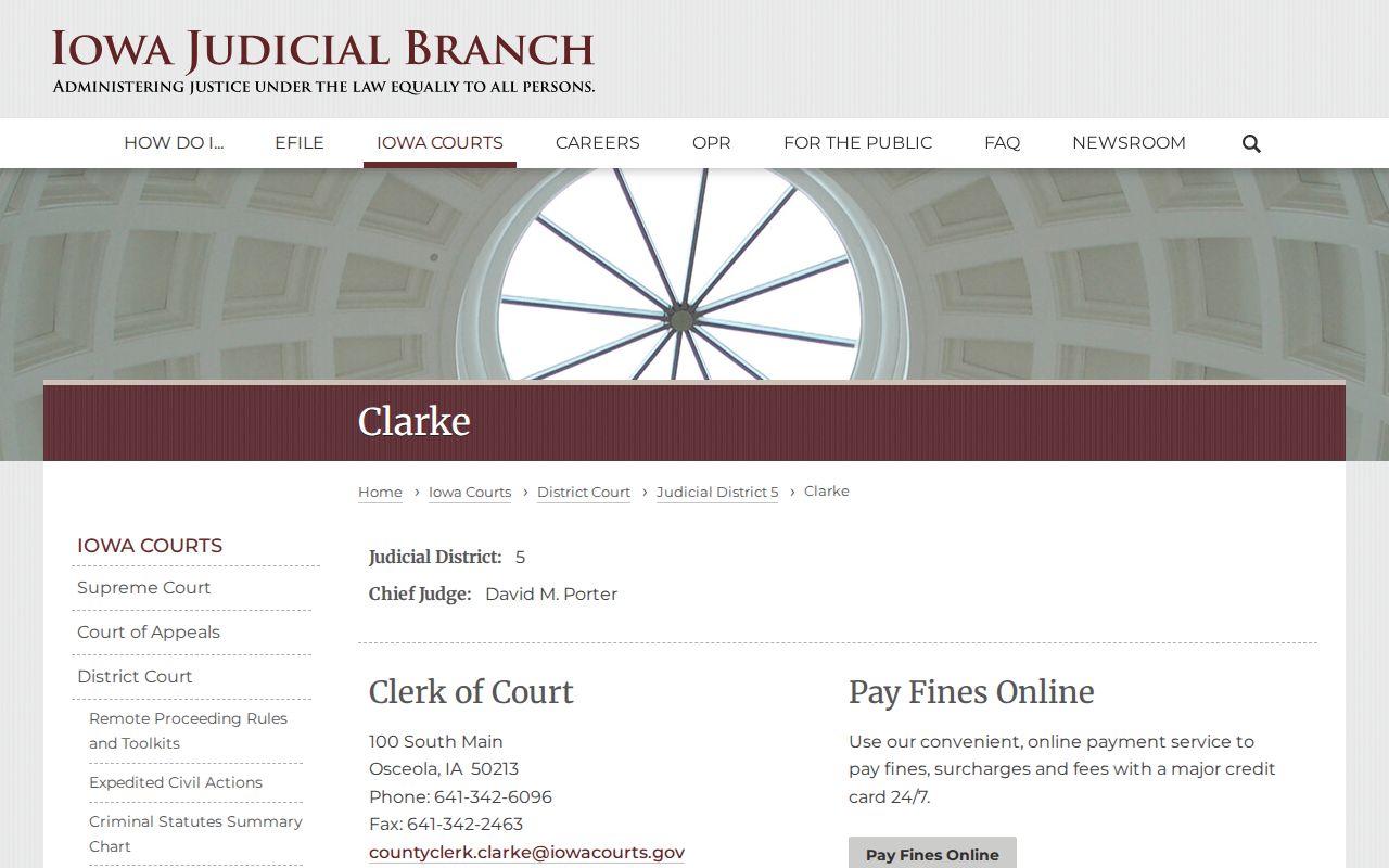 Official District 5 Clarke County court contact page