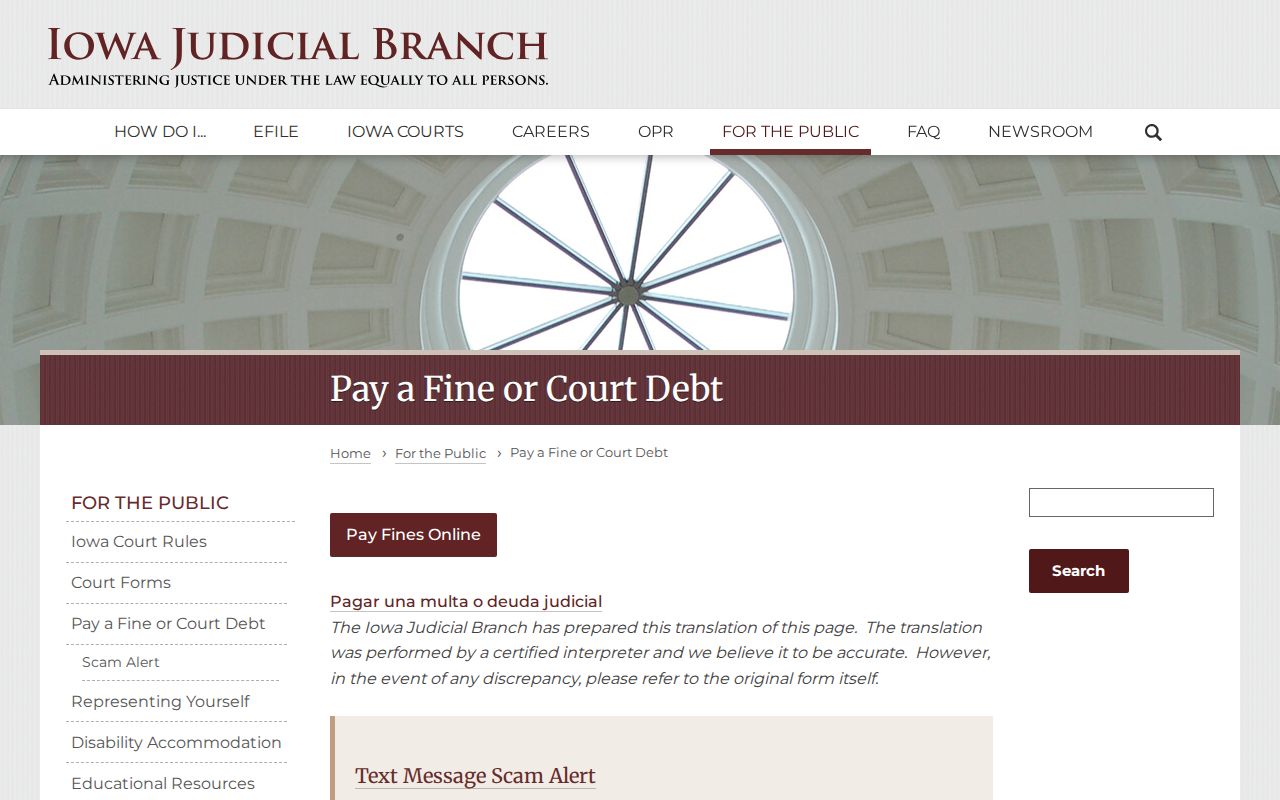 Official Iowa Courts Pay a Fine portal for eligible court citations