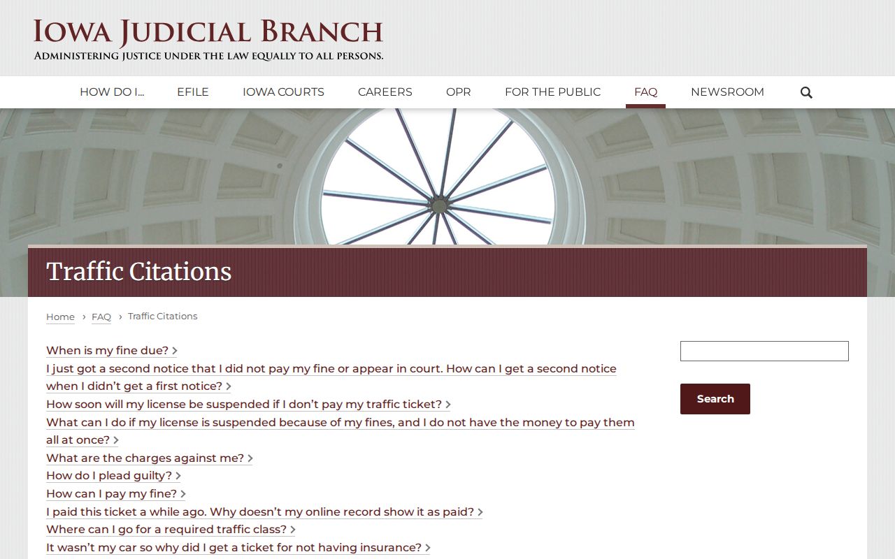 Iowa Judicial Branch traffic citations court guidance