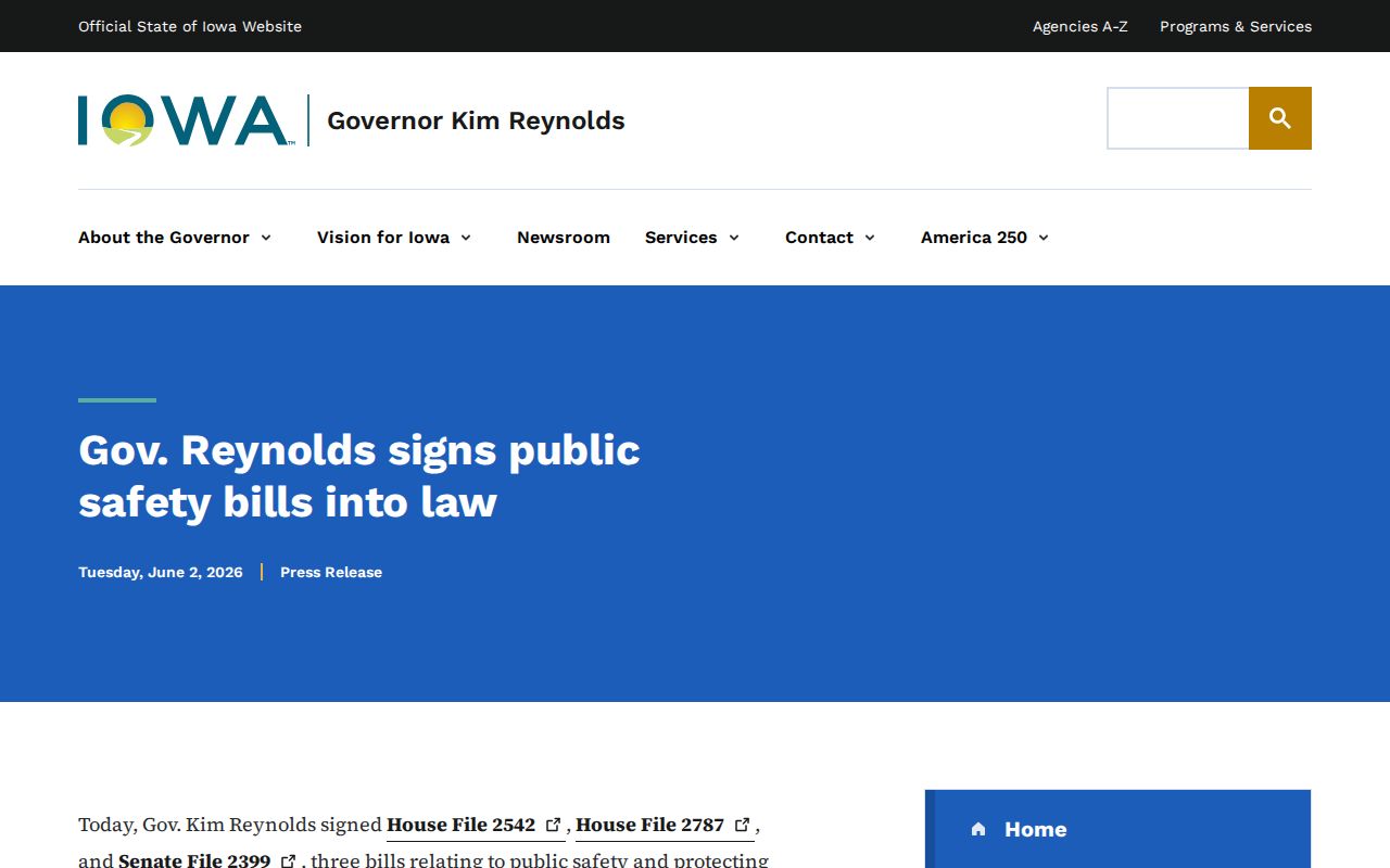 Iowa Governor public-safety legislation announcement affecting warrant clinics