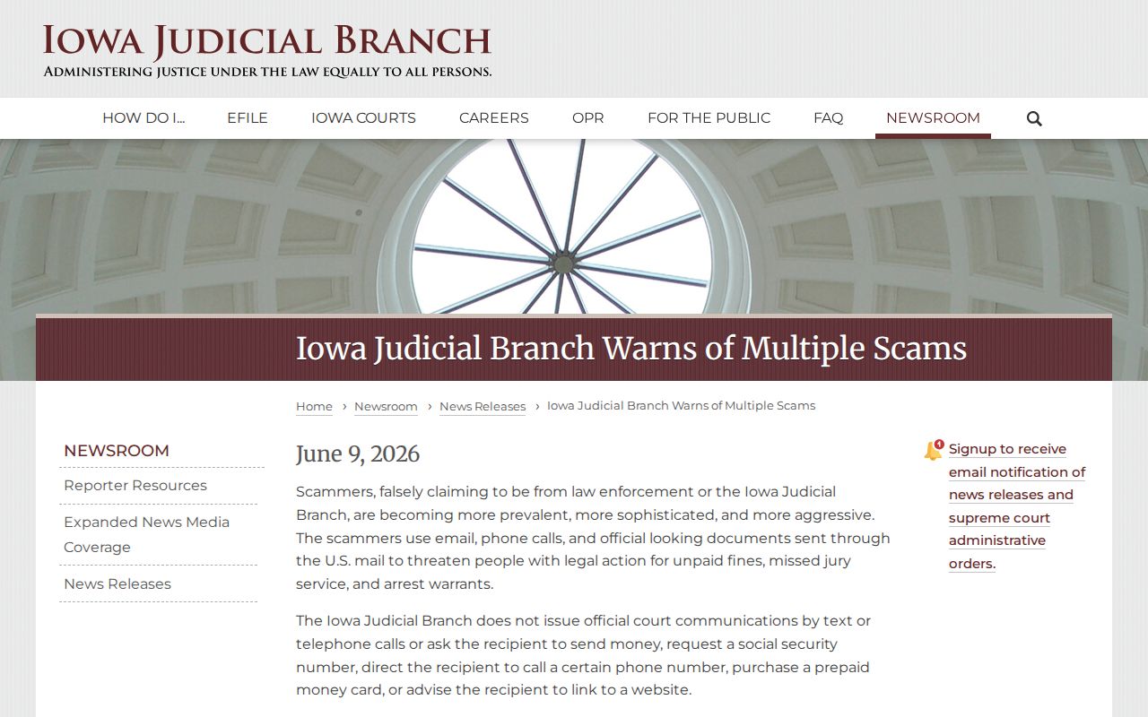 Clarke County most wanted and warrant scam warning from the Iowa Judicial Branch