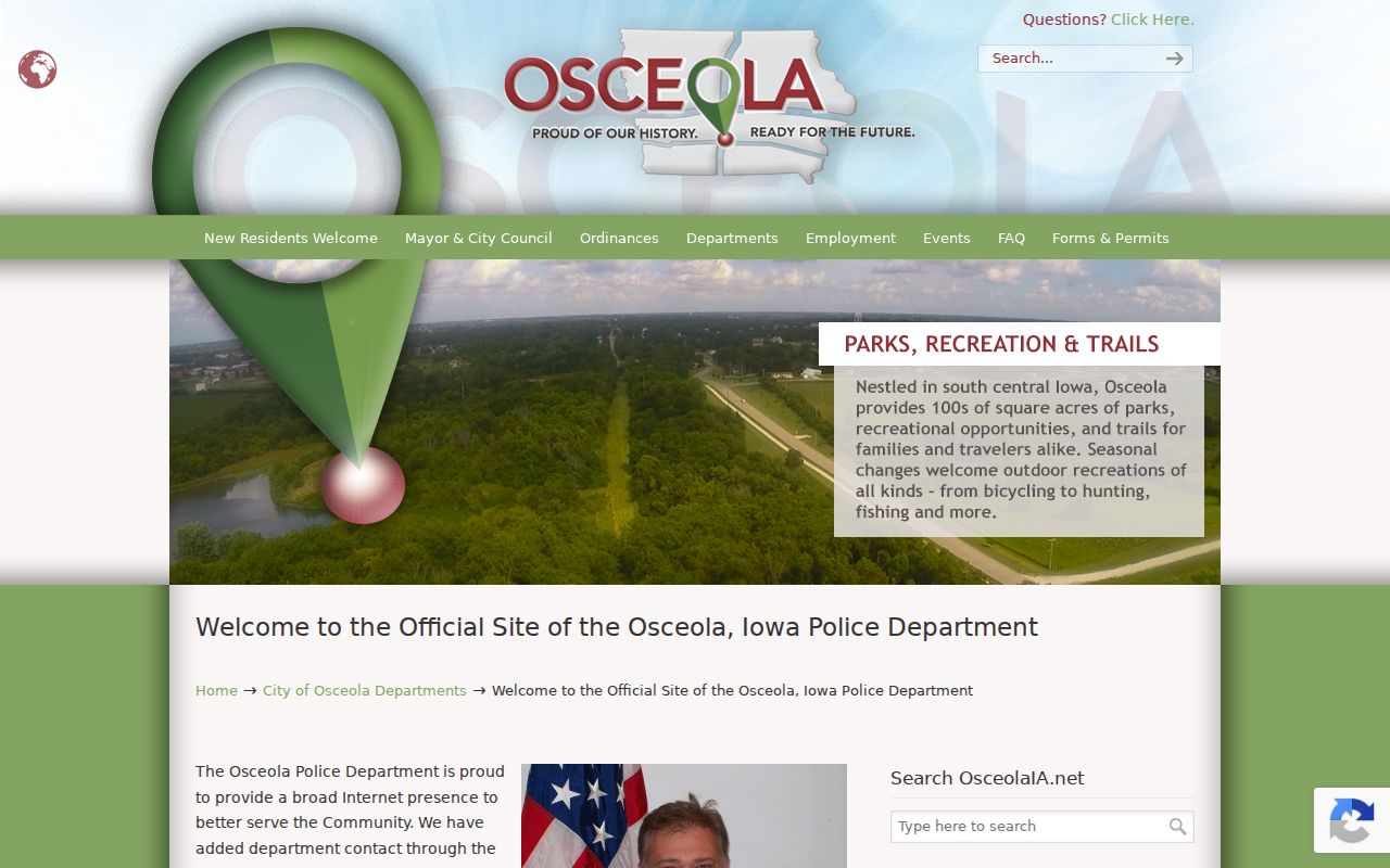 Clarke County official Osceola Police page used for Osceola warrant record routing