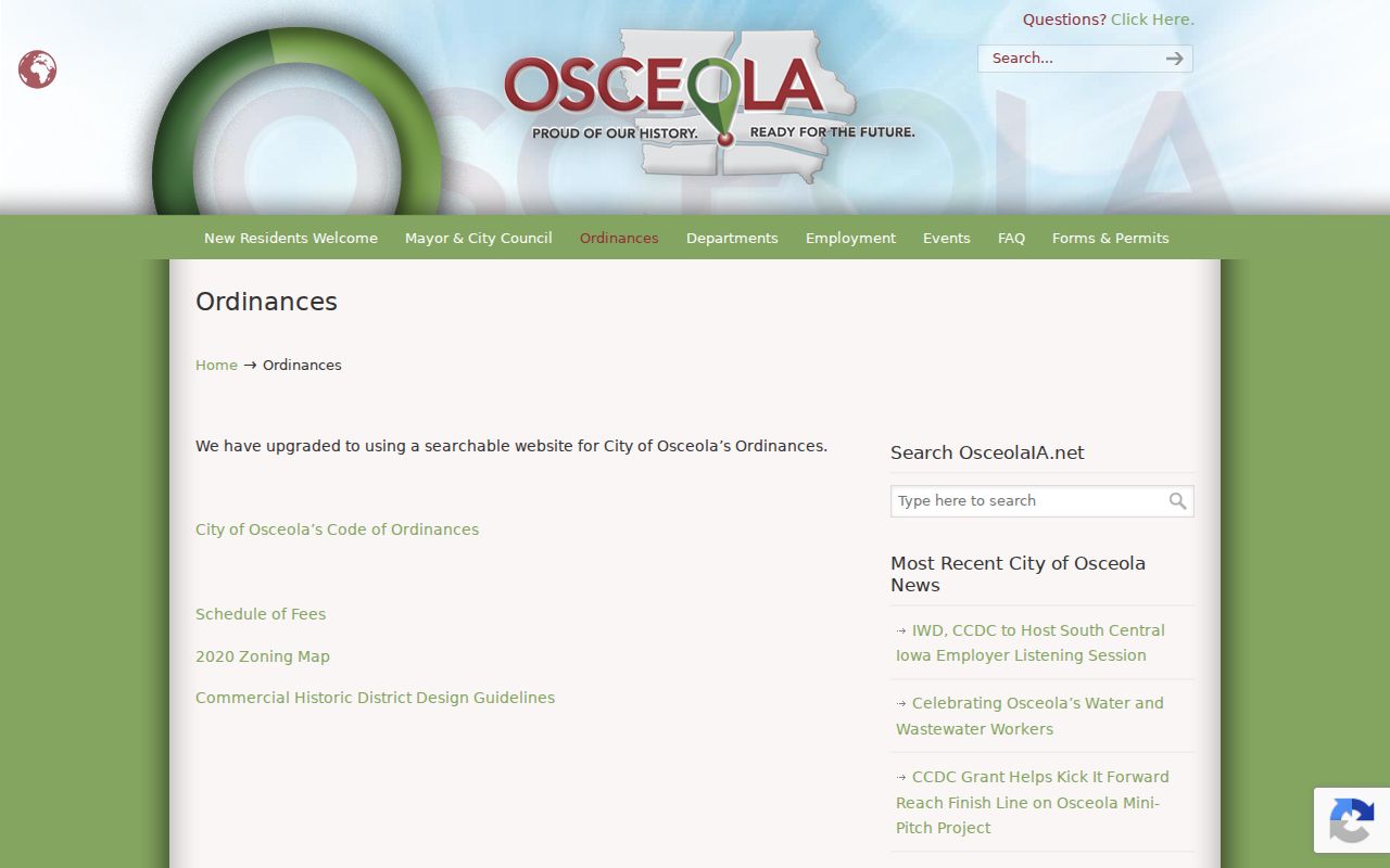 Official Osceola ordinances page for Clarke County municipal court warrant routing